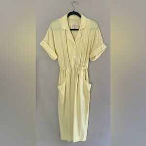 Vintage Women’s Butter Yellow Button-Up Dress 60s Union Tag Made in the USA 12
